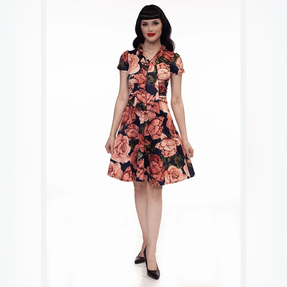 Women's Retro Licious Navy Pink Floral Dress 4X